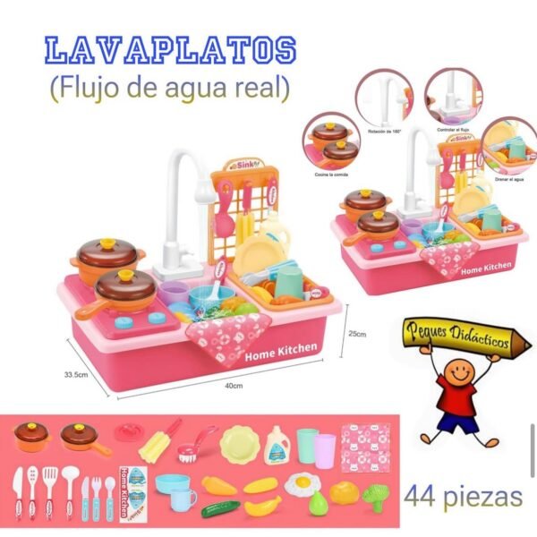 Lavaplatos con ollas flujo real